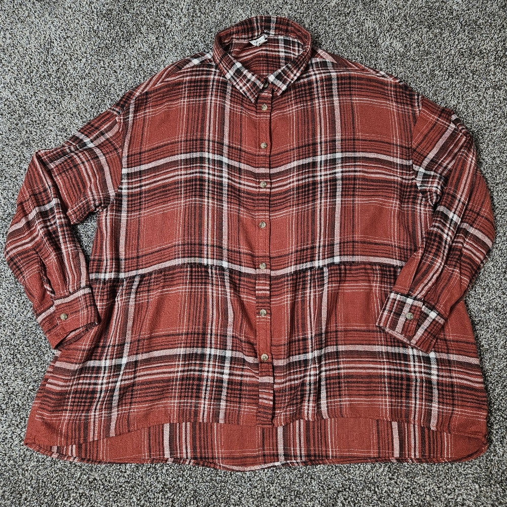 American Eagle Womens Blouse Multicolor Plaid Long Sleeve Button Down Size M